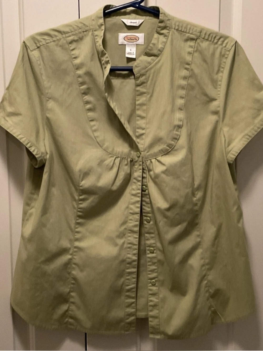 Talbots Women’s Short Sleeve Cotton Stretch Button Blouse Apple Green Size L